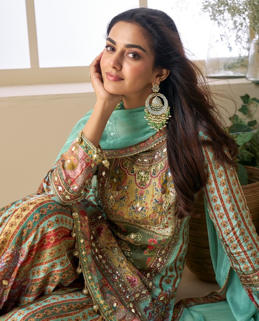 5838 - Mint Royalty: The Mughal Muse Look sharara set 